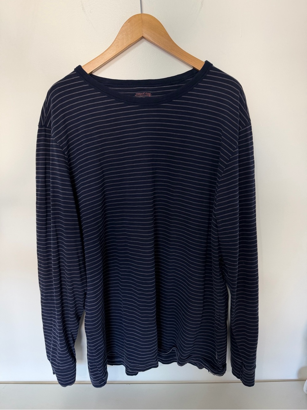 Vineyard Vines Island Crew Navy Red Striped Long Sleeve Cotton Shirt Large
